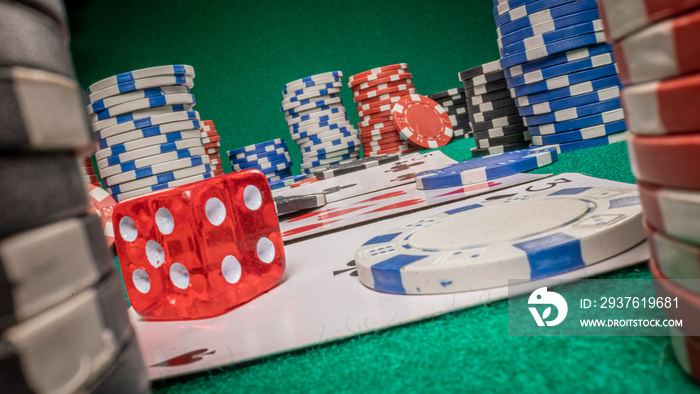 Poker gambling table during the game. Poker game