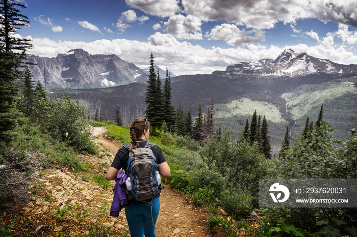 Woman hiking in mountains