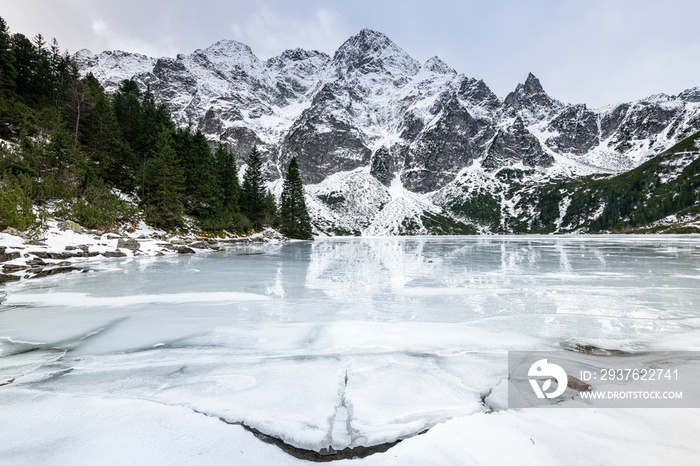 Winter at Sea Eye Lake or Morskie Oko near Zakopane in Poland