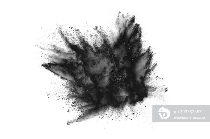 particles of charcoal on white background,abstract powder splatted on white background,Freeze motion