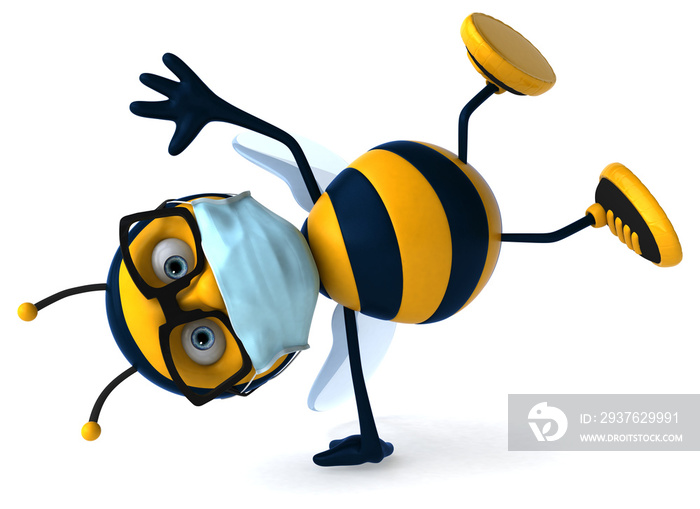 3D Illustration of a cartoon bee with a mask