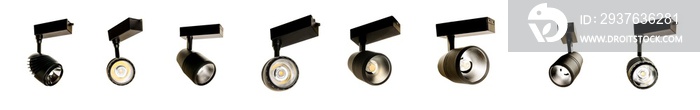 LED track lamp, on a white background, a composition of lamps, eco saving lamp.