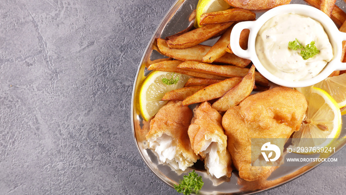 traditional fish and chips with tartar sauce