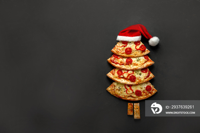 Pieces of pizza set like christmas tree