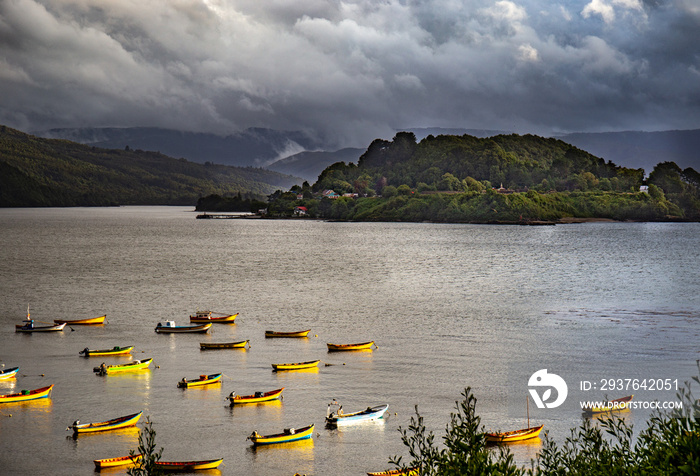 Piojo bay landscape. Niebla, Region Los Rios Chile