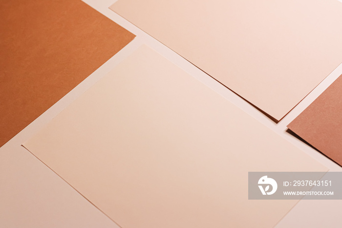 Beige and brown A4 papers as office stationery flatlay, luxury branding flat lay and brand identity 
