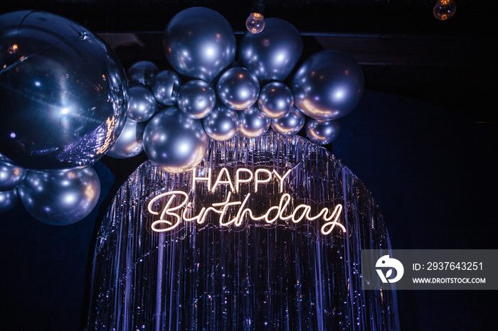 Happy Birthday neon sign the banner, shining light signboard collection.