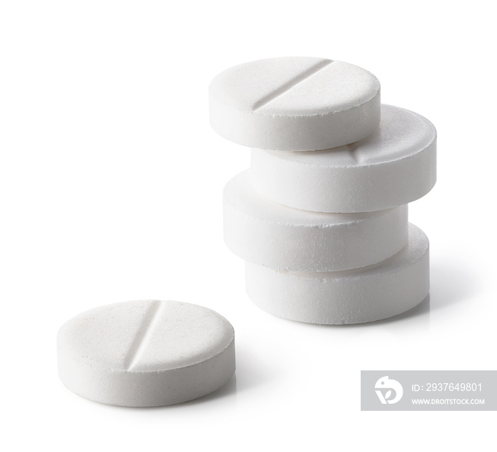 Stack of white round pills or tablets