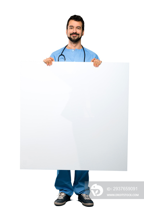 Surgeon doctor man holding an empty placard