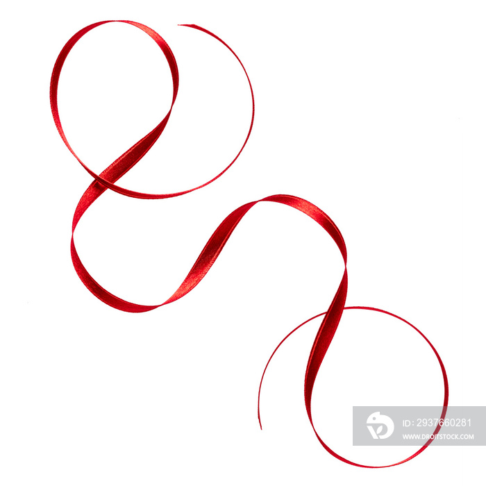 Shiny satin ribbon in red color isolated on white background close up .Ribbon image for decoration d