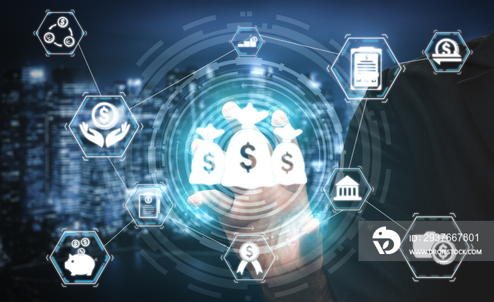 Finance and Money Transaction Technology Concept. Icon Graphic interface showing fintech trade excha