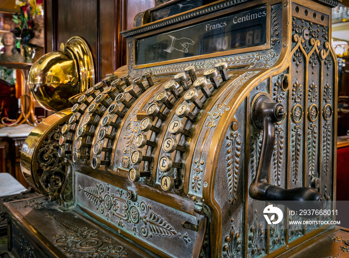 Old antique cash register, Lyon, France