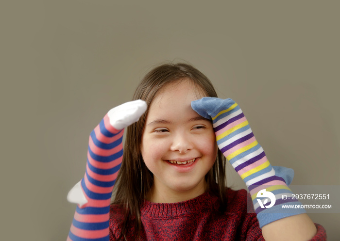 Beautiful girl smiling with socks