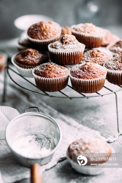 Banana muffins on the table. Breakfast