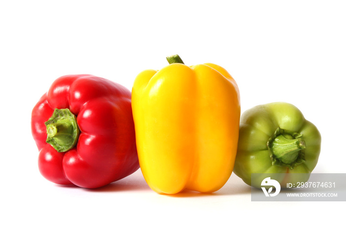 Bulgarian pepper in different colors isolated on white.