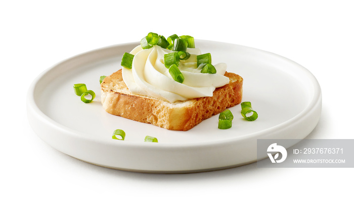 plate of toasted bread with cream cheese