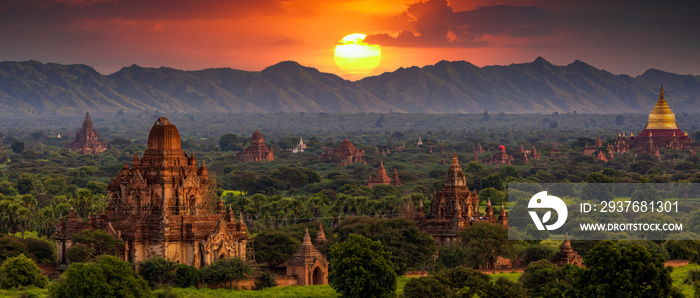 Ancient temple archeology in Bagan after sunset, Myanmar temples in the Bagan Archaeological Zone Pa