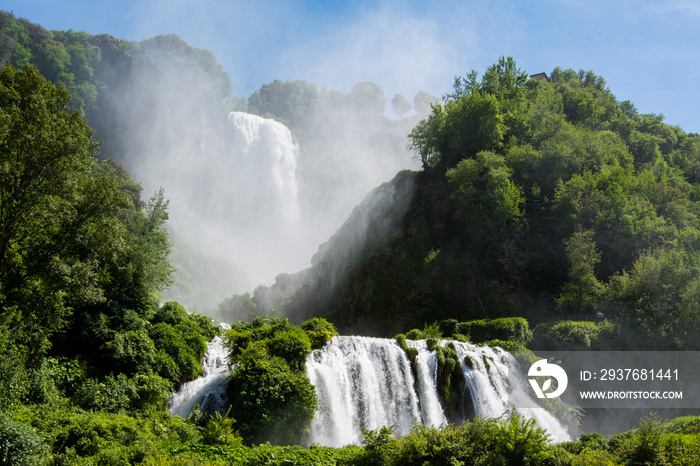 Marmore falls, Cascata delle Marmore, in Umbria, Italy. The tallest man-made waterfall in the world.