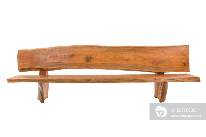 粗糙木板和原木制成的木制长凳。乡村长凳