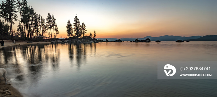 november sunset over lake tahoe in california