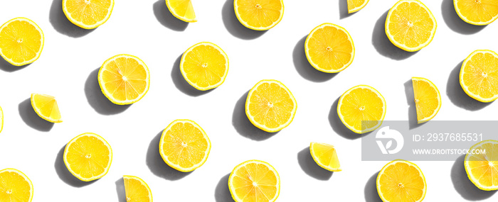 Fresh yellow lemons overhead view - flat lay