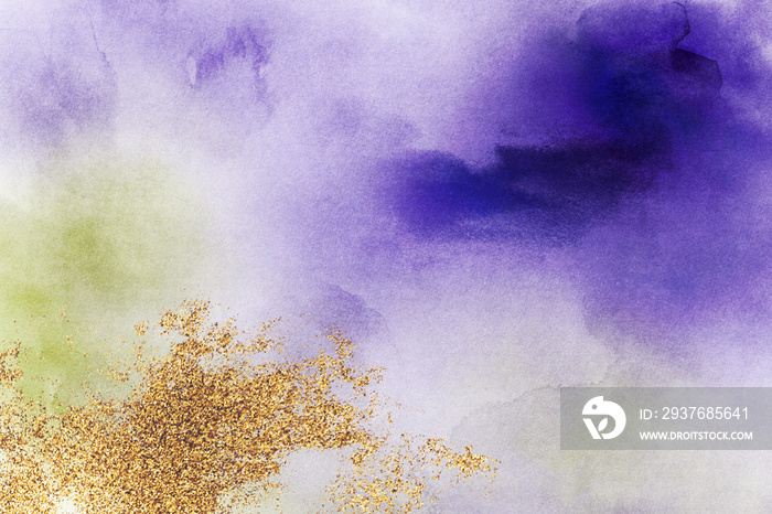 抽象的紫色和金色水彩背景纹理