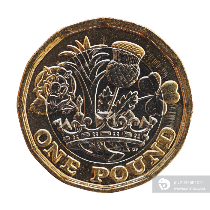1 pound coin, United Kingdom isolated over white