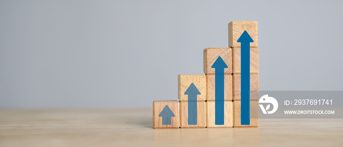 Ladder career path for business growth success process concept.Hand arranging wood block stacking as