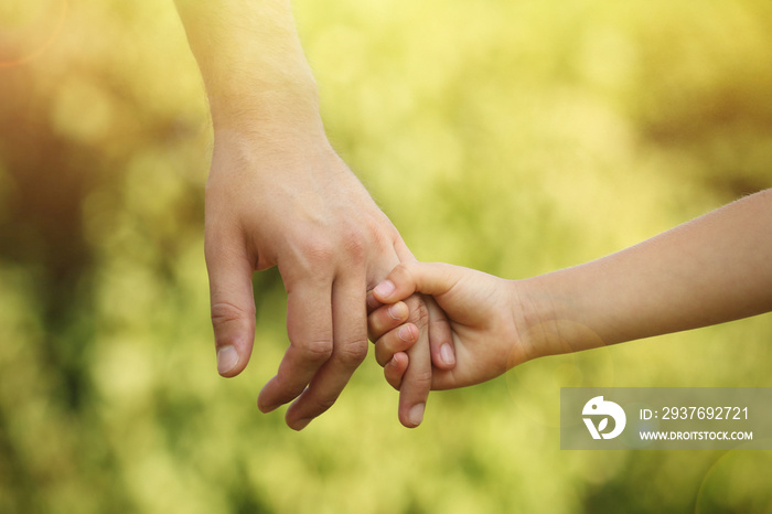 Father and daughter hands outdoors