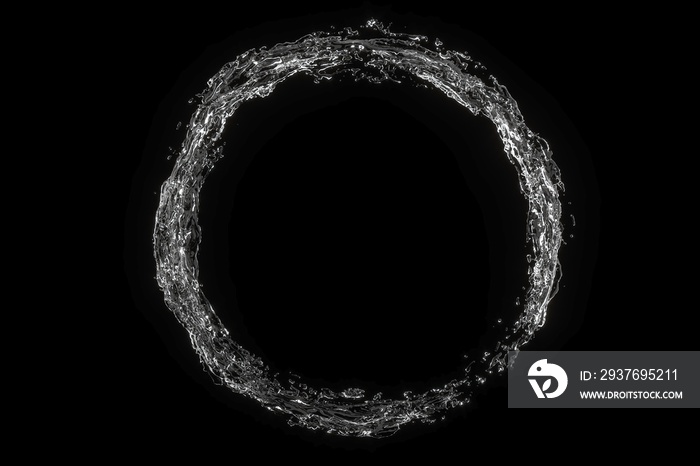 黑色背景上隔离的飞溅圆圈。3D渲染图
