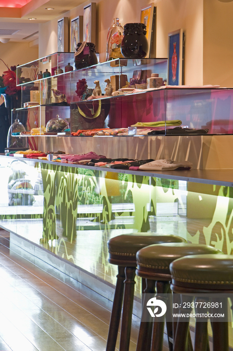 Modern glass counter in clothing store