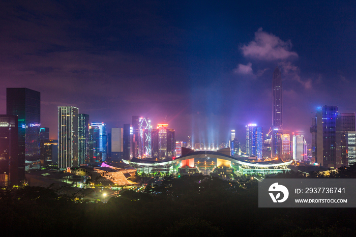 广东省深圳市市民中心及城市建筑夜景