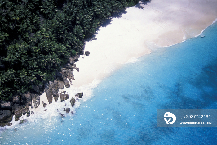 Seychelles, Fregate Island, aerial view of Anse Victorin considered one of the most beautiful beach