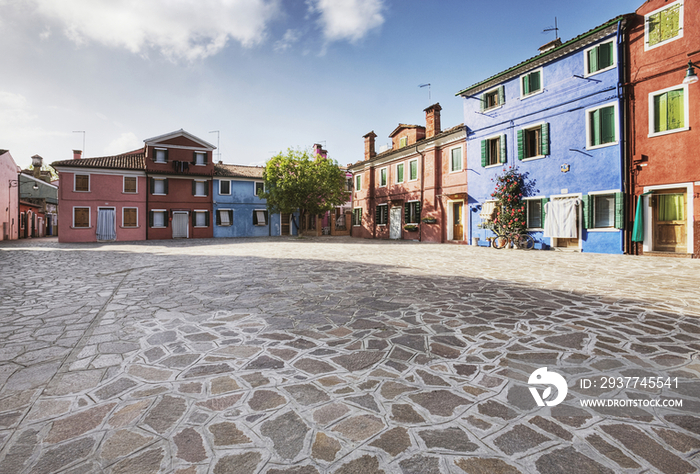 Colorful Homes Surround a Flagstone Plaza