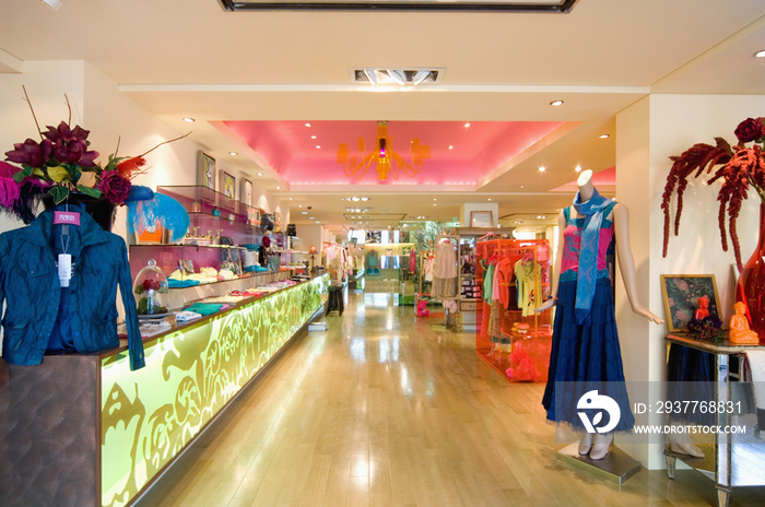 Interior of spacious clothing store