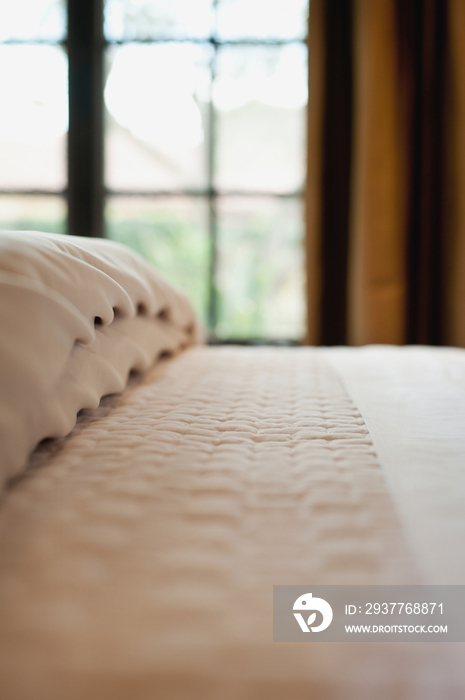 Extreme close-up of bed at home