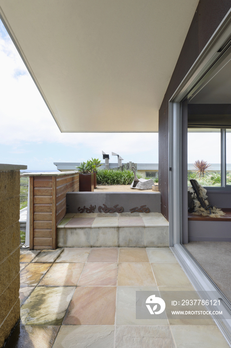 Open terrace with slate tiles