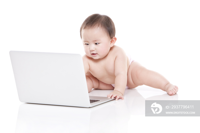 婴儿和笔记本电脑