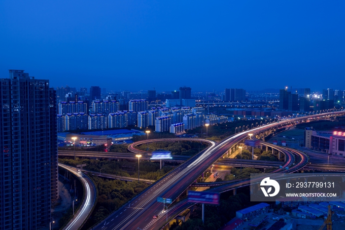 江苏省无锡立交桥及城市建筑夜景