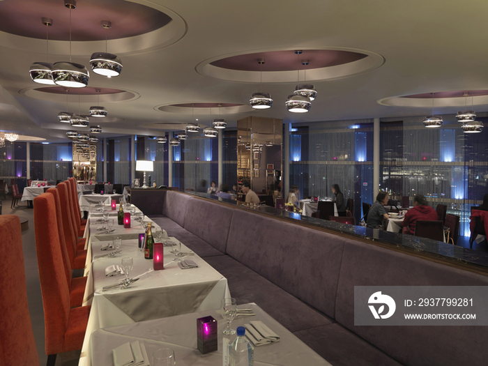 Interior of dining area in luxury hotel