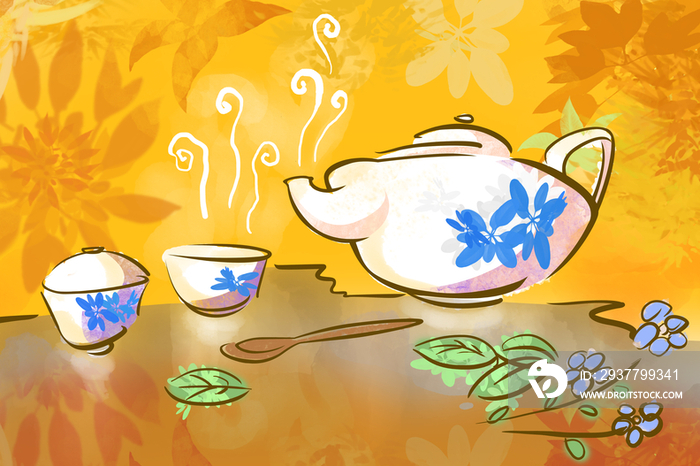 茶杯和茶壶插画
