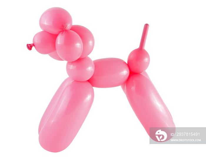 粉红色的狗与气球孤立在白色