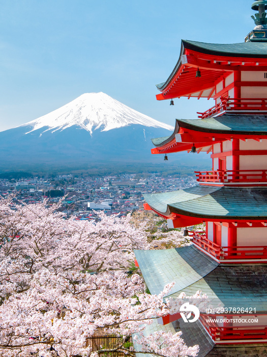 在日本的辛特格兰的富士山的丘里托宝塔