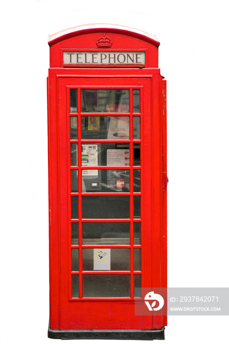 英国红色电话亭孤立在白色