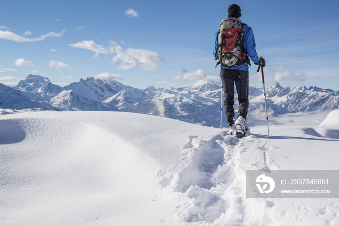 在den Alpen的Schneeschuhwanderung