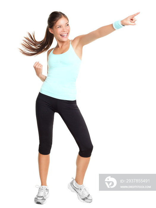 Aerobics fitness woman pointing