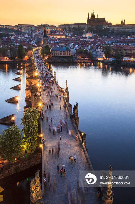 View of Vltava river with Charles bridge in Prague