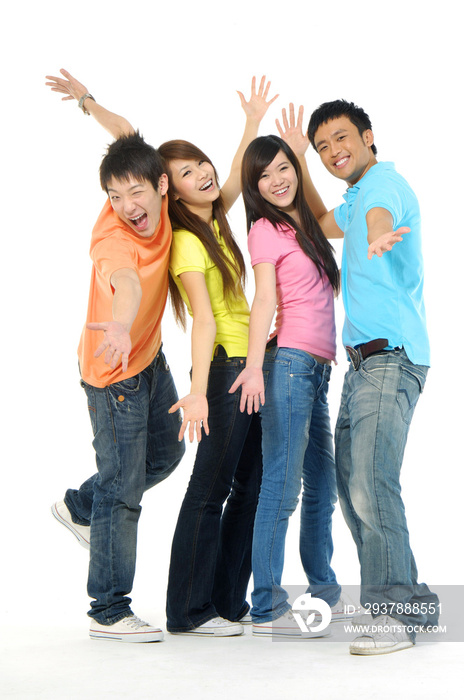 four happy Asia young people