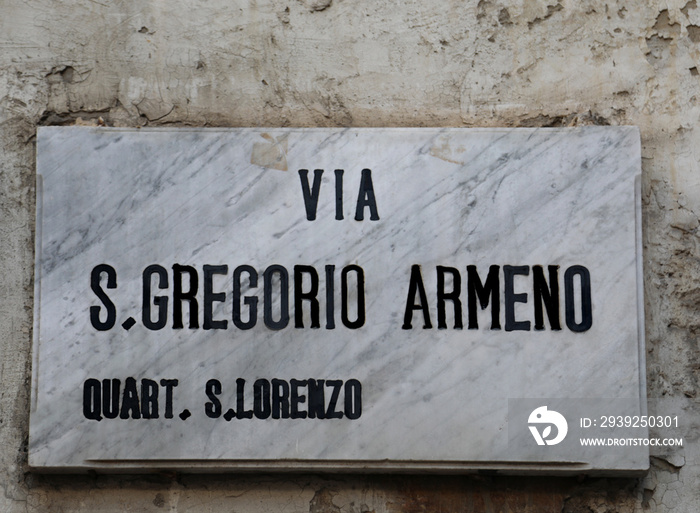 street name of Naples in Italy called VIA S GREGORIO ARMENO the