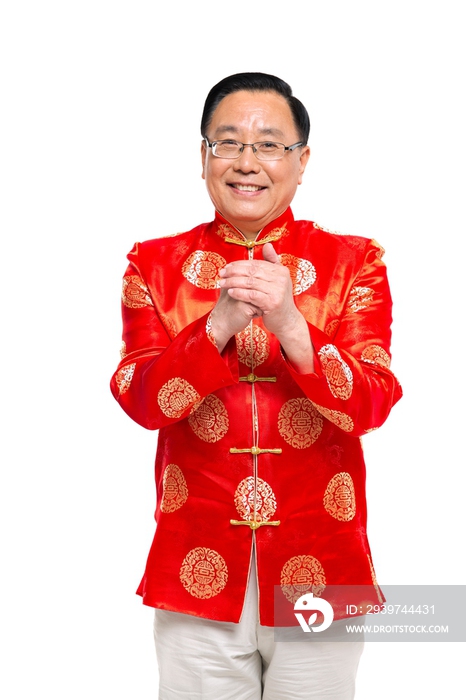 棚拍中国新年唐装老年人拜年